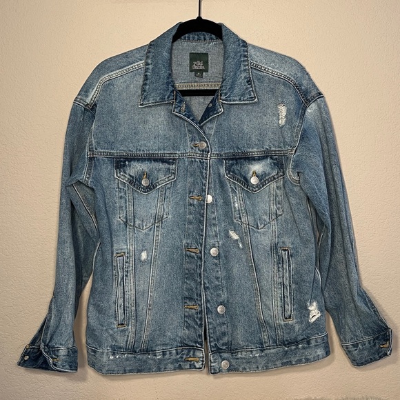 wild fable Jackets & Blazers - Wild Fable | 100% Cotton Denim Jean Jacket Coat Oversized Women XS Distressed